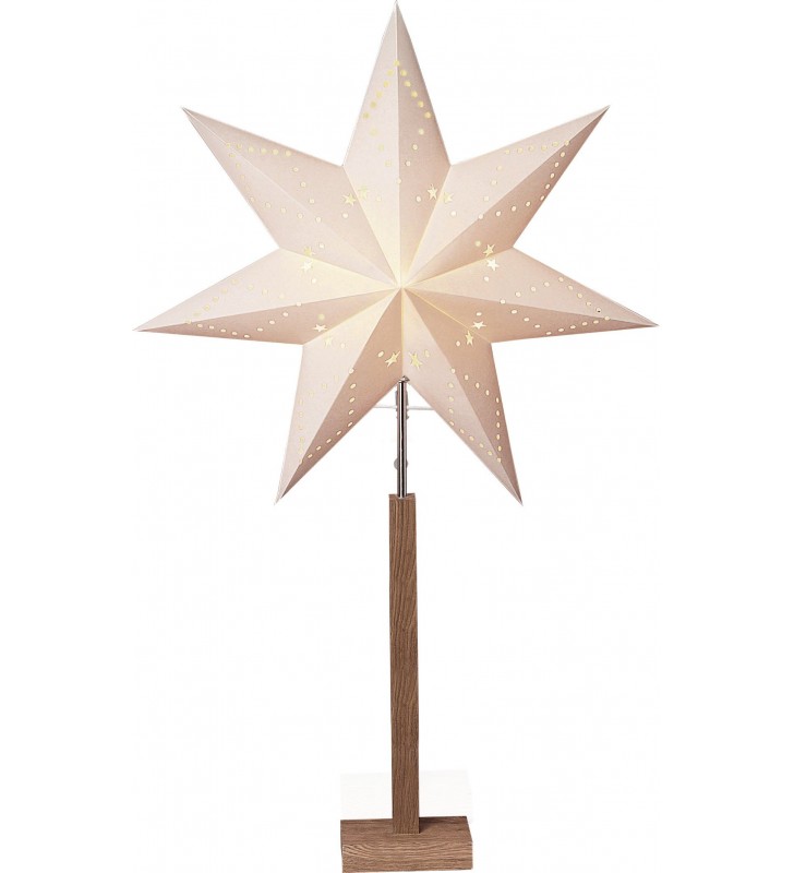Drewniana lampa Karo z dekoracyjną gwiazdą ozdoba na komodę parapet