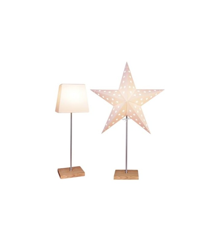 Lampa na komodę Leo dekoracyjna gwiazda z papieru z dodatkowym abażurem podstawa drewno
