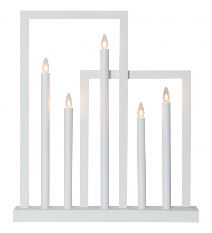 Biały nowoczesny świecznik Frame 5 pkt na prąd do salonu sypialni dekoracja na komodę okno szafkę