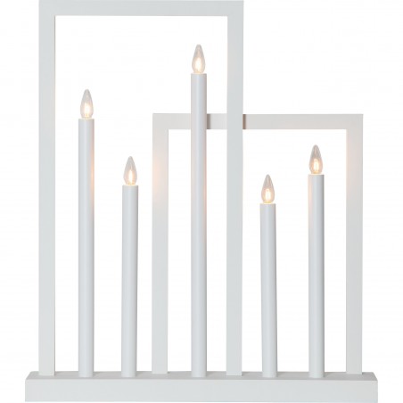 Biały nowoczesny świecznik Frame 5 pkt na prąd do salonu sypialni dekoracja na komodę okno szafkę