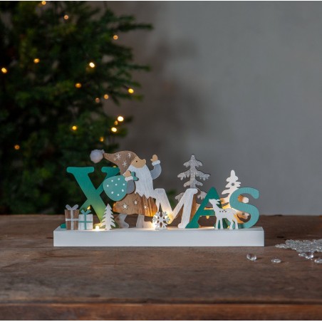 Kolorowa dekoracja świąteczna Reinbeck mikołaj napis Xmas na półkę stół komodę okno na baterie