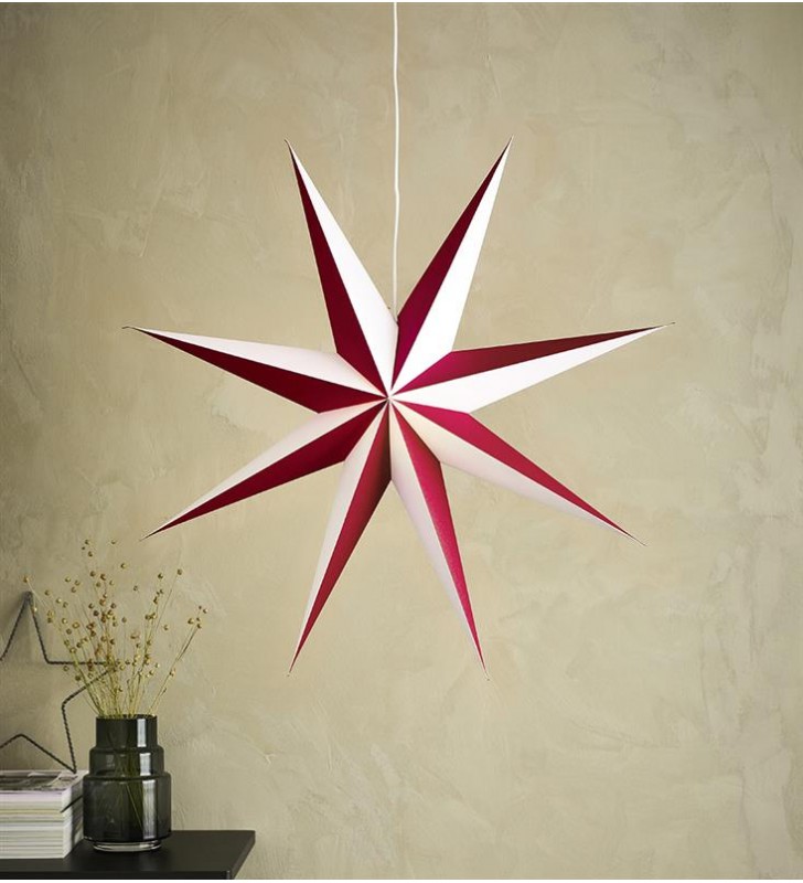 Świąteczna dekoracja wisząca biało czerwona 75cm papierowa gwiazda Alva z podświetleniem