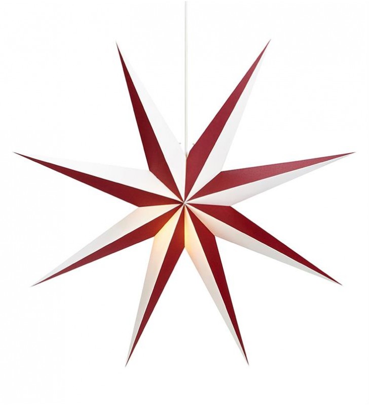 Świąteczna dekoracja wisząca biało czerwona 75cm papierowa gwiazda Alva z podświetleniem