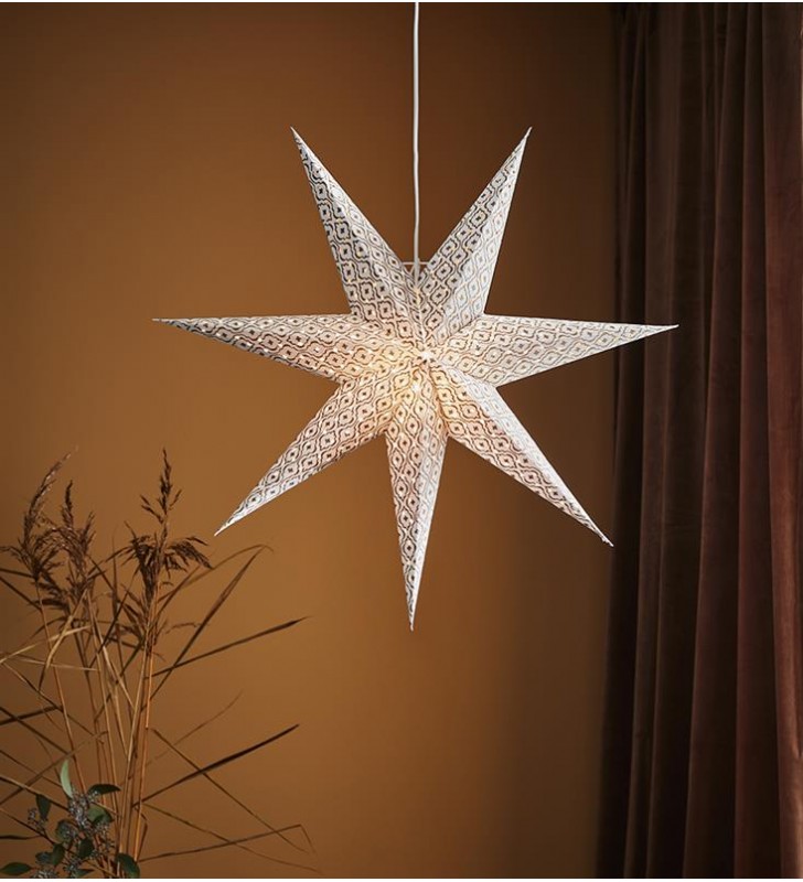 Biała gwiazda papierowa ze złotym wzorem Baroque świąteczna dekoracja z podświetleniem