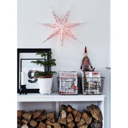 Biało czerwona 75cm wisząca gwiazda z paieru Elina dekoracja świąteczna z podświetleniem