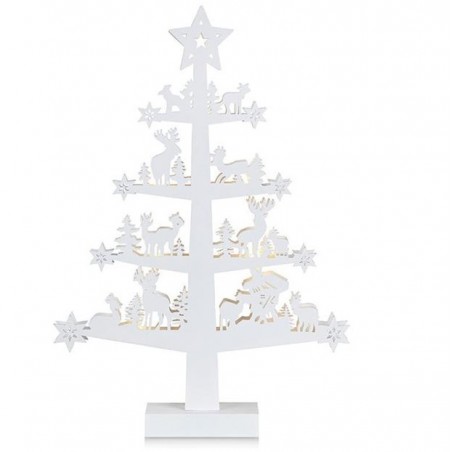 Biała choinka z drewna Prince dekoracja świąteczna do postawienia na półce parapecie na baterie