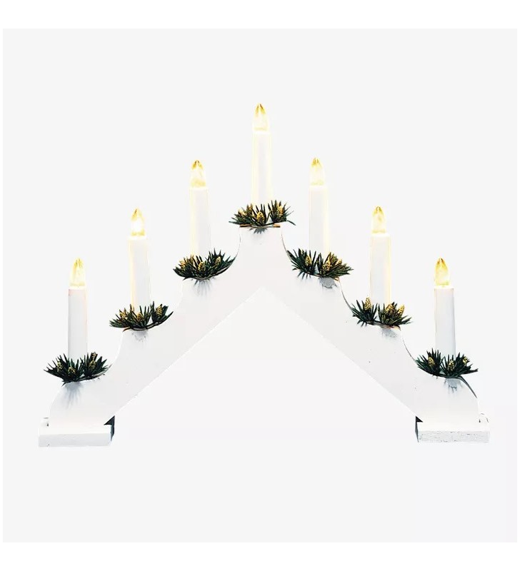 Biały 7 pkt świecznik Ola świąteczna dekoracja drewno na prąd na półkę komodę parapet okno