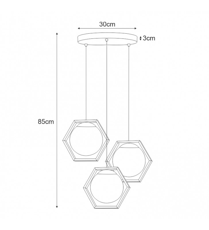 Lampa wisząca Favo okrągła spirala 3 hexagony szklane klosze kule do jadalni kuchni salonu sypialni