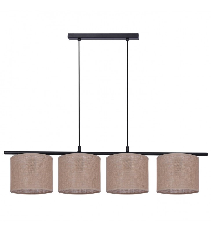 Lampa wisząca Sevana 4 beżowe abażury na czarnej metalowej poprzeczce nad stół