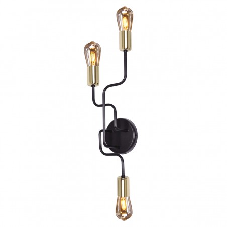 3 pkt lampa ścienna Kuga czarna metalowa ze złotym wykończeniem styl loftowy industrialny