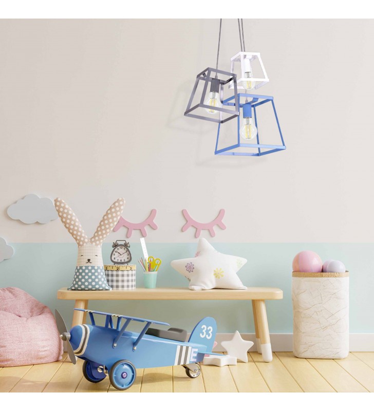 Potrójna nowoczesna lampa wisząca Tedy 3 kolorowa do pokoju dziecka nastolatka