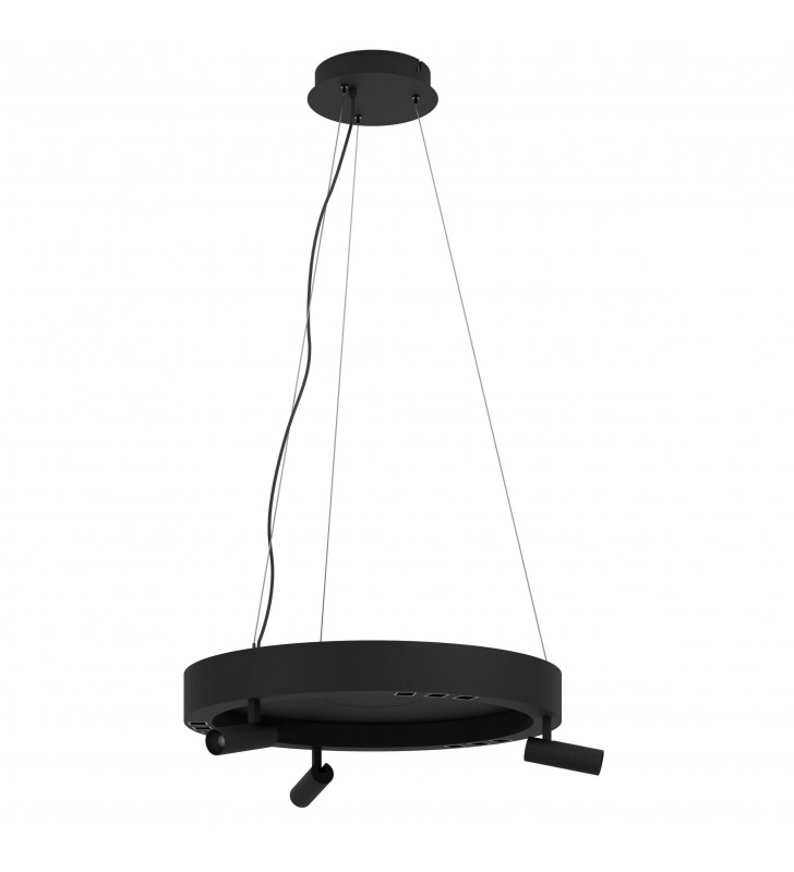 Designerska czarna lampa wisząca do sypialni Bruscoli LED 3 ruchome reflektorki 3 tryby świecenia