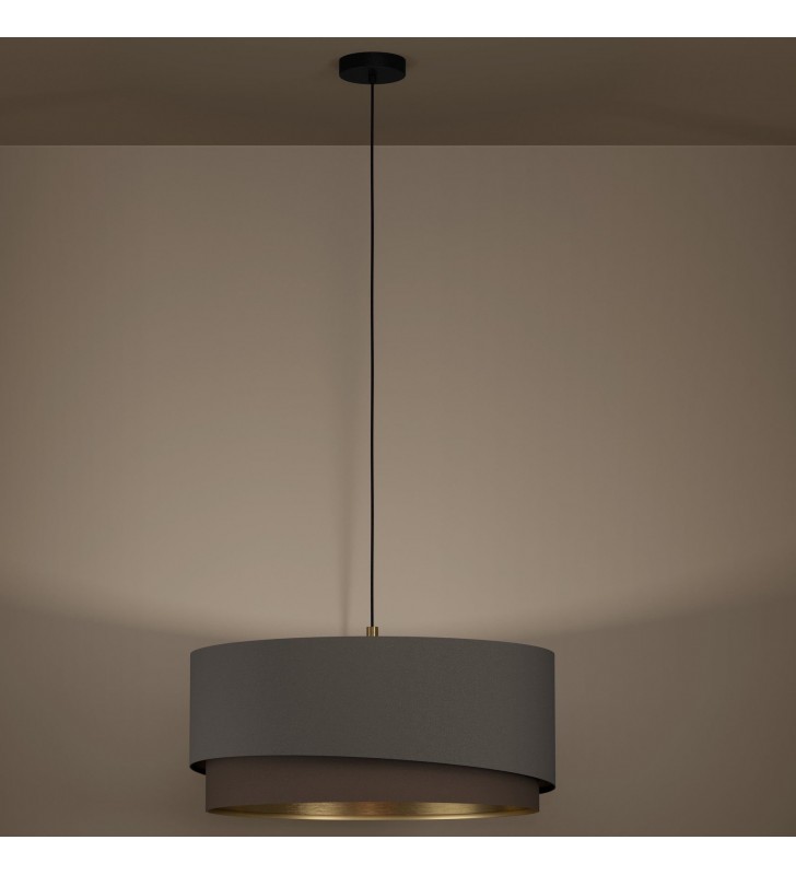 Lampa wisząca do salonu Manderline z abażurem 56cm 2 kolory mokka z cappuccino wnętrze mosiądz