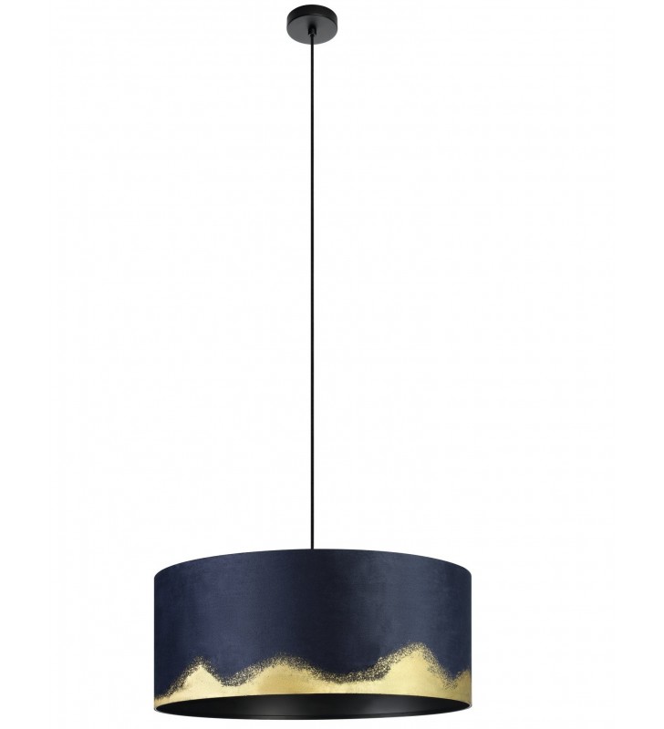 53cm okrągła granatowo złota lampa wisząca z aksamitnym abażurem Casuarita do sypialni nad stół do jadalni