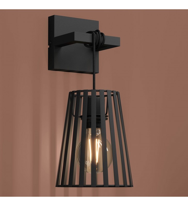 Czarna industrialna lampa ścienna Bogota metal 1xE27 ażurowy klosz Eglo