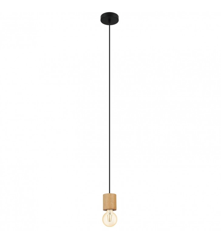 Pojedyncza minimalistyczna lampa wisząca Turialdo drewniana oprawka czarne wykończenie