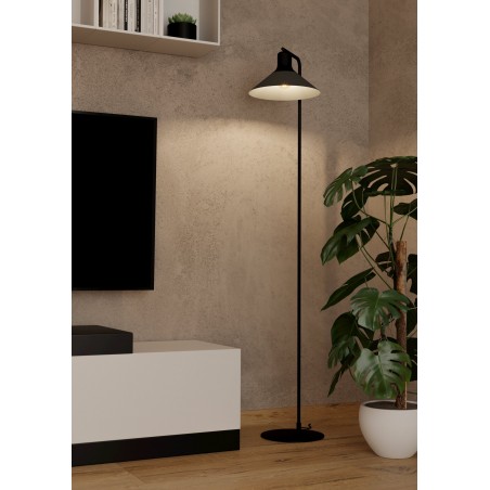 Czarno szara metalowa lampa stojąca Abreosa do sypialni salonu nowoczesna