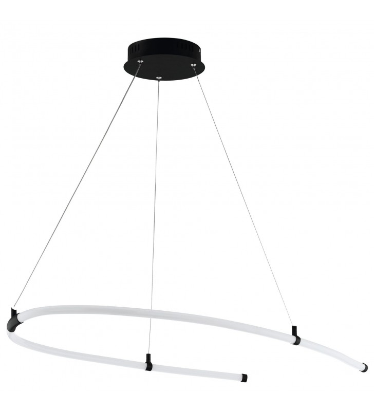 Designerska lekka lampa wisząca Alamedilla klosz biały profil LED czarne zawieszenie na linkach do nowoczesnego salonu