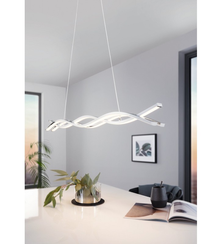 Podłużna metrowa lampa wisząca Lasana2 LED chrom styl nowoczesny do biura do jadalni kuchni nad stół do salonu