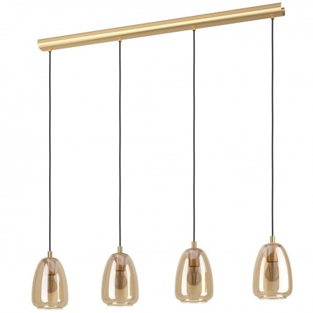 Lampa wisząca Alobrase 4 pkt belka szkło amber bursztynowe metal mosiądz szczotkowany nad stół wyspę bar nowoczesna elegancka