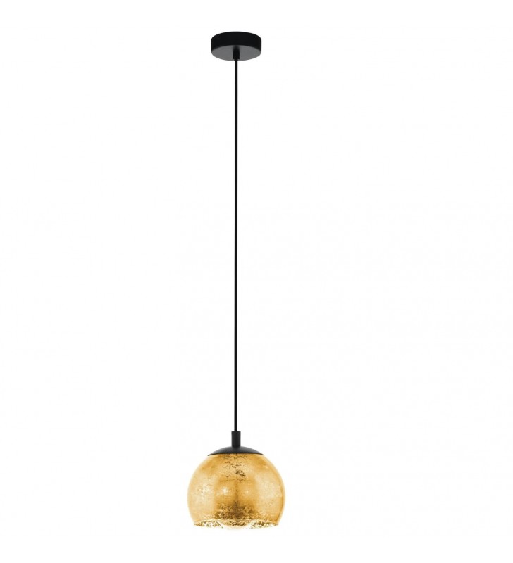 Mała złota lampa wisząca Albaraccin 19cm ze szklanym okrągłym kloszem do wnętrz stylowych i nowoczesnych