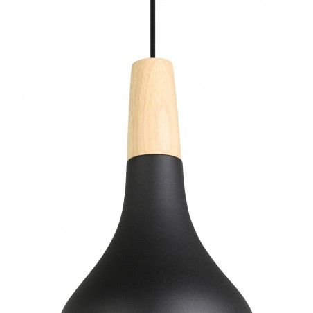 Lampa wisząca Sabinar czarna metalowa z drewnianą dekoracją klosza