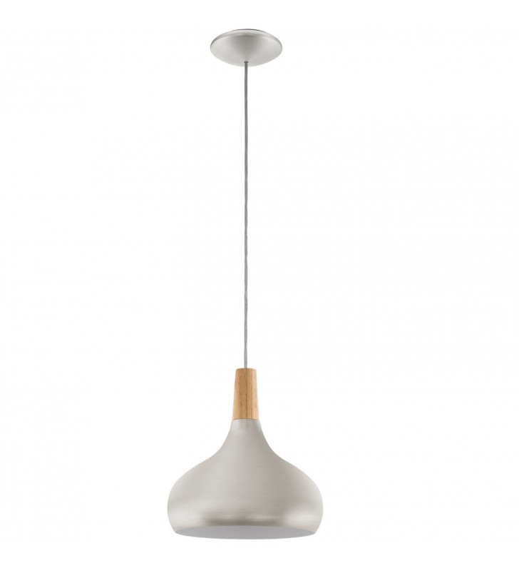 Srebrna lampa wisząca z drewnianym elementem klosza Sabinar 28cm do salonu do kuchni jadalni nad stół 1xE27 Eglo