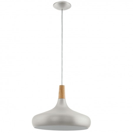 40cm metalowa srebrna lampa wisząca z drewnem Sabinar do kuchni jadalni nad stół 1xE27 Eglo