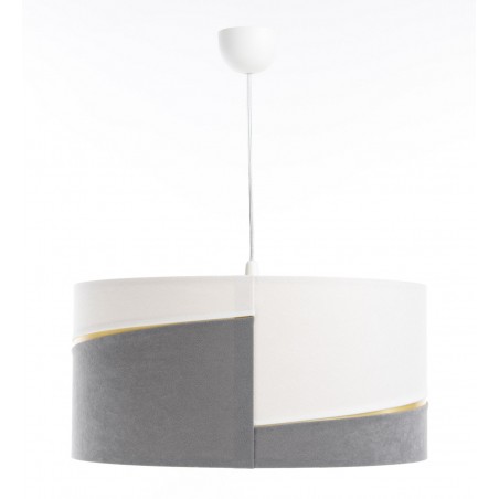 Lampa wisząca nowoczesna Delos biało szara z abażurem złote wykończenie