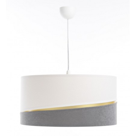 Lampa wisząca nowoczesna Delos biało szara z abażurem złote wykończenie