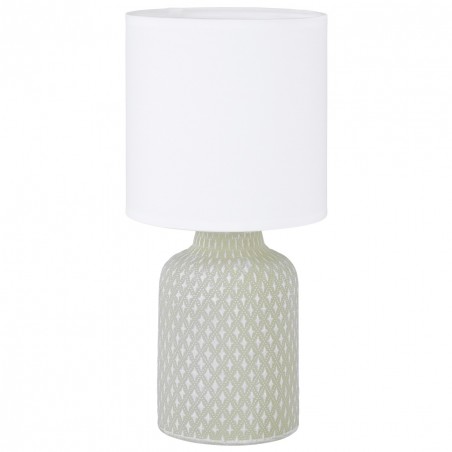 Lampa stołowa Bellariva szara ceramiczna podstawa z dekorem biały materiałowy abażur
