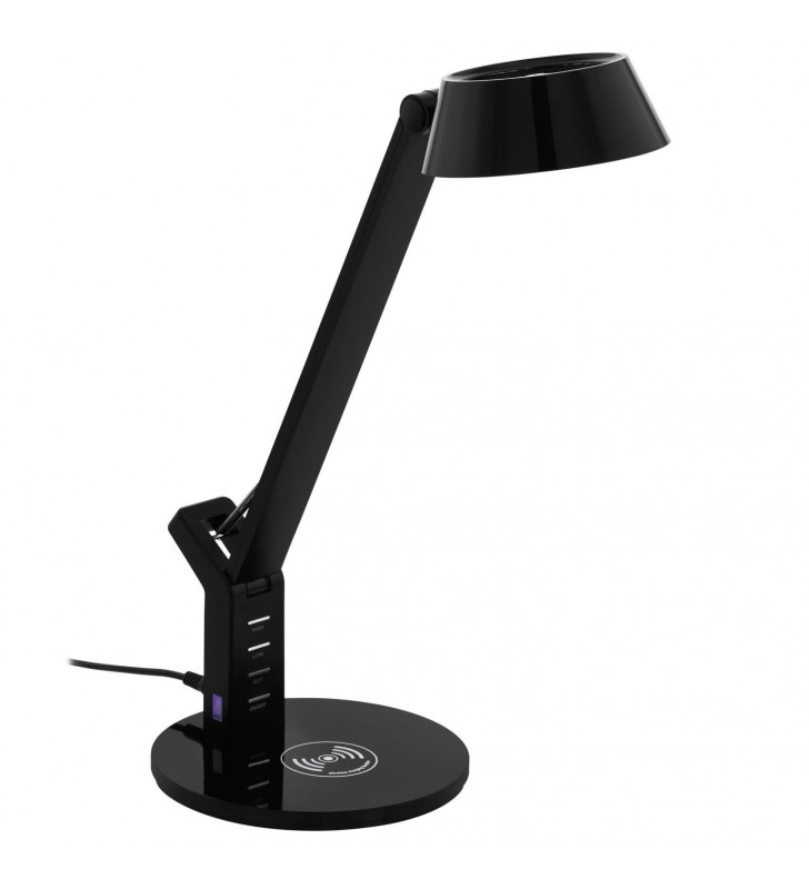 Banderalo LED czarna lampka na biurko z ładowarką QI ściemniacz zmiana barwy świtła