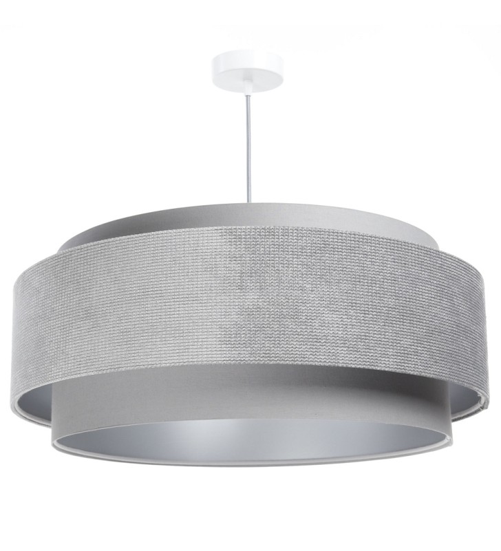 Lampa wisząca nowoczesna Helen 60cm szara ze srebrnym wnętrzem abażur materiał welur- OD RĘKI