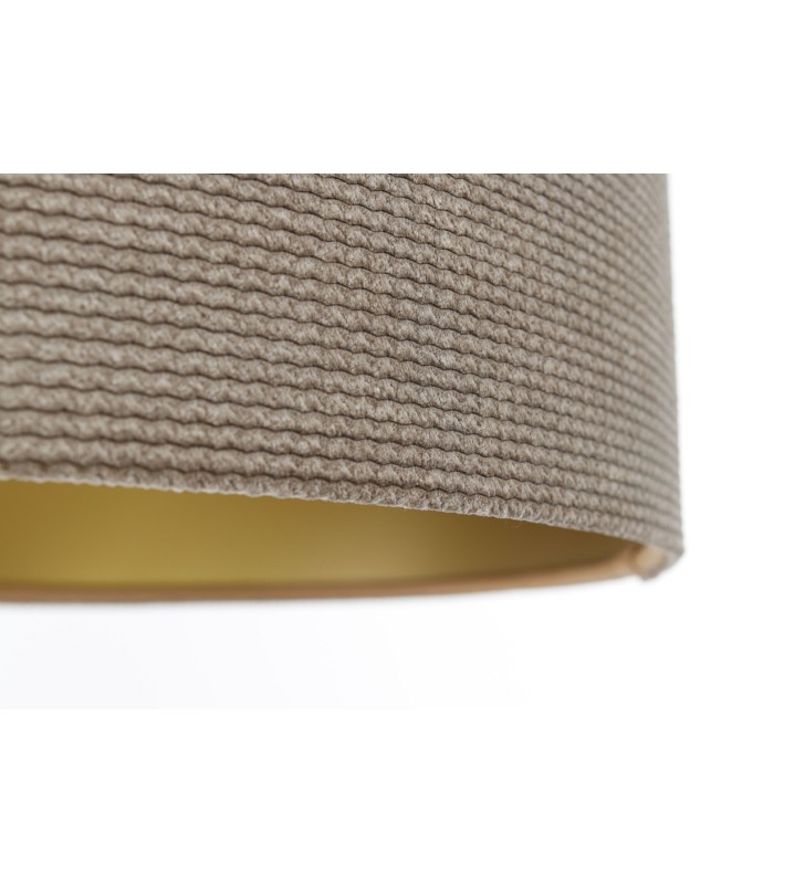 Materiałowa lampa wisząca Danny tkanina strukturalna beżowa złote wnętrze do salonu