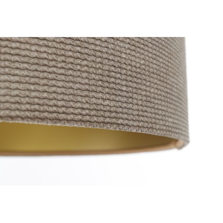 Materiałowa lampa wisząca Danny tkanina strukturalna beżowa złote wnętrze do salonu