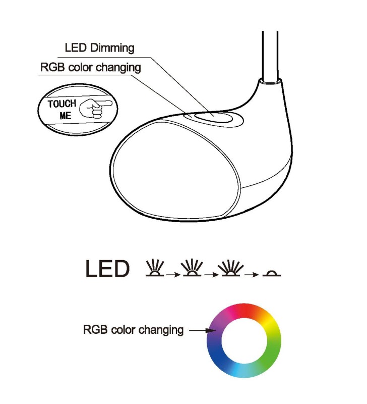 Lampa biurkowa Cabado1 giętkie ramię włącznik dotykowy naturalna barwa światła LED i RGB