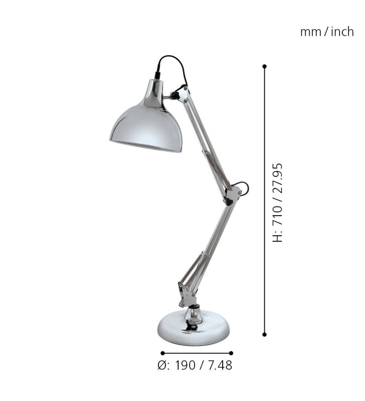 Lampa biurkowa Borgillio chrom metal wysoka łamana regulowana 1xE27 Eglo - OD RĘKI