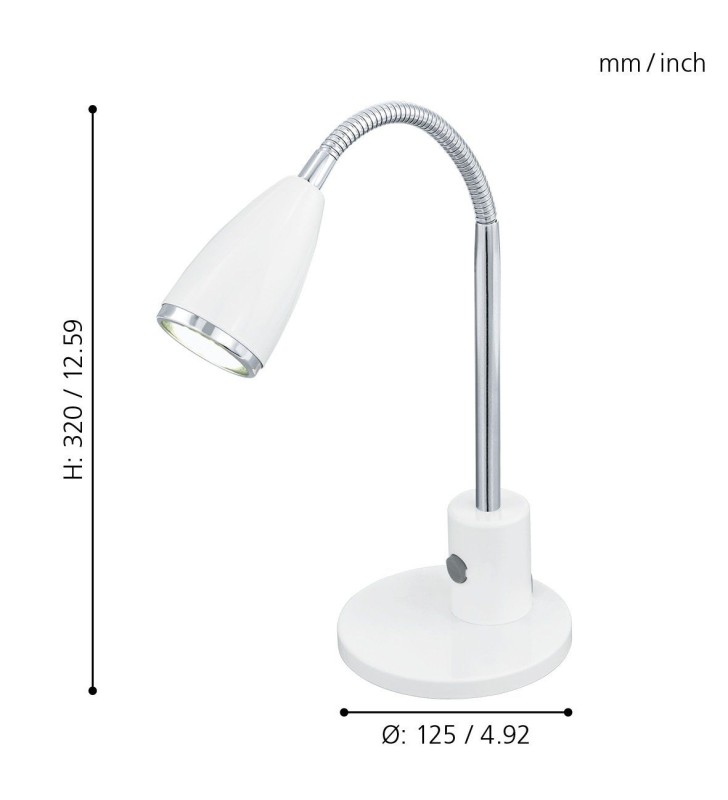 Lampa biurkowa Fox biała żarówka LED włącznik na lampie