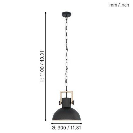 Pojedyncza loftowa lampa wisząca Lubenham na łańcuchu czarny metal drewno nad stół do jadalni salonu kuchni
