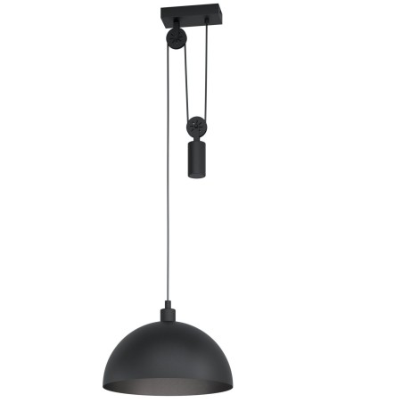 Loftowa industrialana lampa wisząca Winkworth1 czarna metalowa kopuła z regulacją