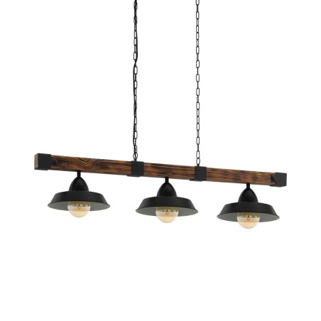 Loftowa 3 pkt lampa wisząca Oldbury drewniana poprzeczka metalowe klosze nad stół