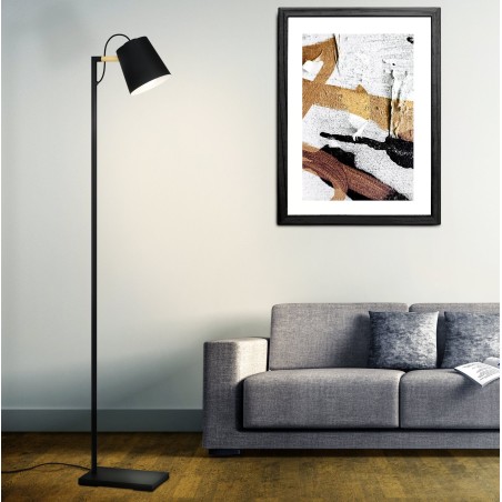 Lacey loftowa czarna lampa stojąca do biura salonu sypialni metal drewno