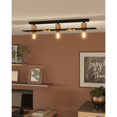 Lampa sufitowa Bramerton metal drewno loft nowoczesna 3xE27