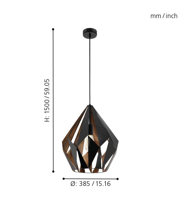 Czarno miedziana geometryczna lampa wisząca Carlton1 styl vintage industrialny loftowy
