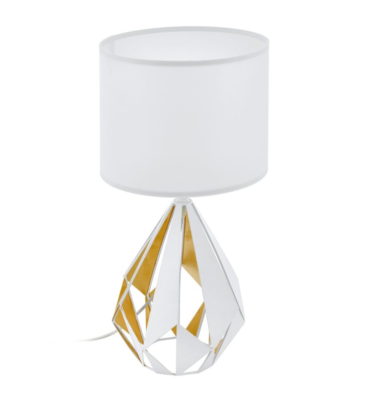 Biała loftowa lampa nocna Carlton5 z abażurem geometryczna biało złota podstawa