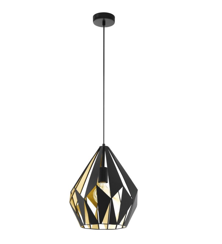 Lampa wisząca Carlton1 czarna wewnątrz złota metalowa geometryczna w stylu loftowym vintage industrialnym
