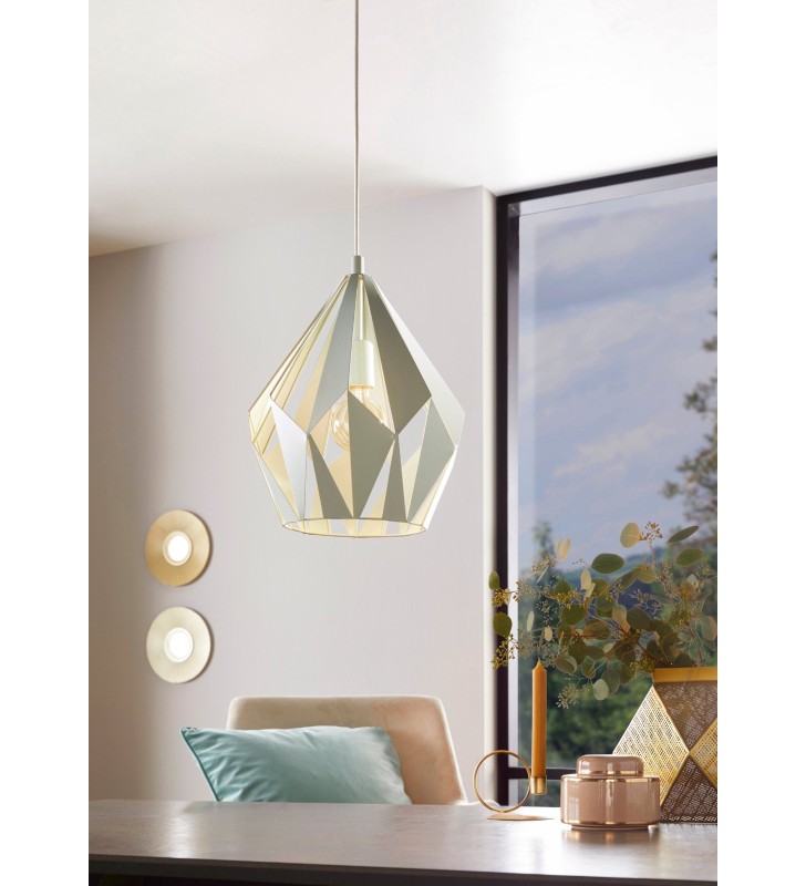 Pastelowa zielona lampa wisząca z metalu Carlton-P geometryczny kształt