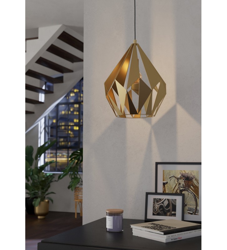 Złota metalowa lampa wisząca Carlton do sypialni geometryczna 1xE27