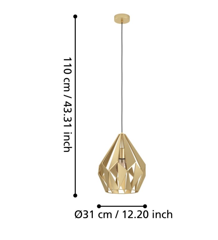 Carlton złota metalowa lampa wisząca do kuchni sypialni jadalni 1xE27