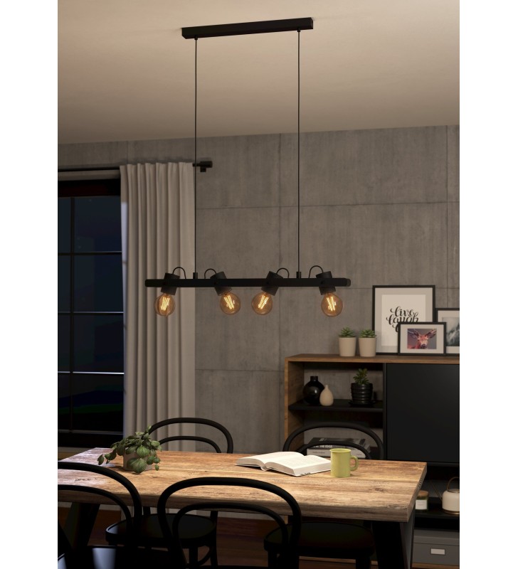 Industrialna loftowa czarna lampa wisząca Plimsoll do kuchni salonu sypialni 4xE27